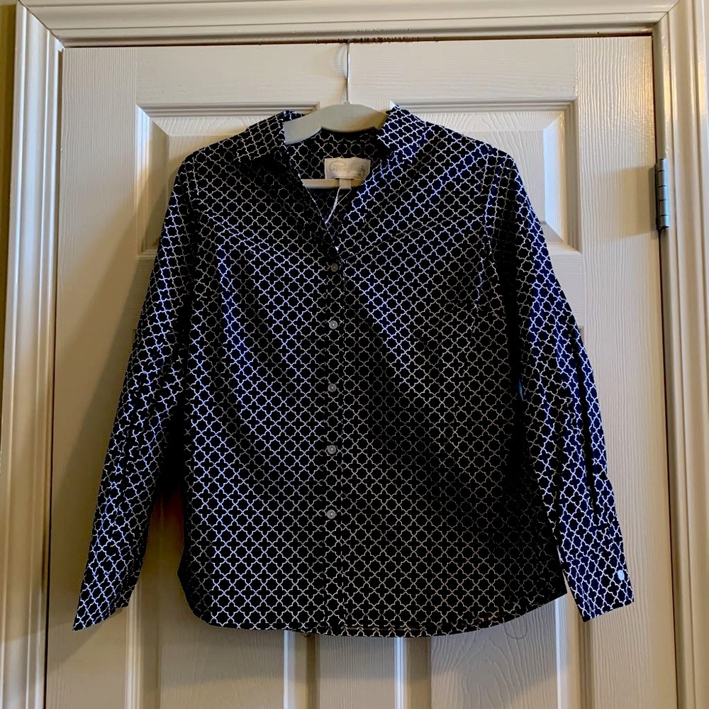 Ladies Sz 6 Bl & wh Pappagallo long sleeve shirt